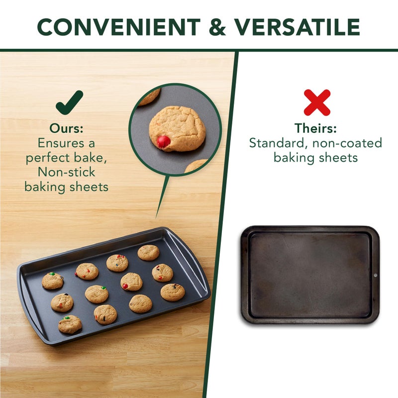 Nifty Solutions Nifty Cookie & Baking Sheets (Set of 3) â€“ Non-Stick Coated Steel, Dishwasher Safe, Oven Safe up to 450 Degrees, includes Large/Med/Small Pans - Image 3